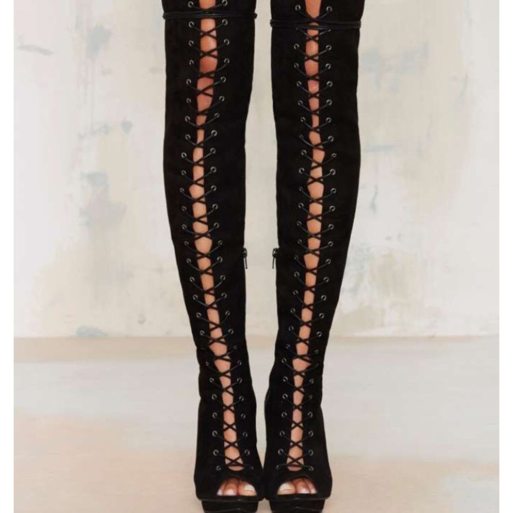 Black over the knee laced up boots